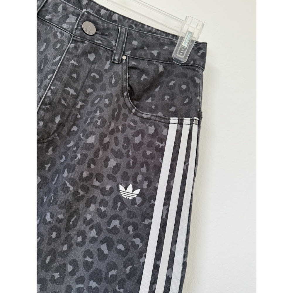 Adidas Leopard Animal Print Wide Leg Pants Denim Jeans KA2679 Women Size 27 RARE - Picture 3 of 12